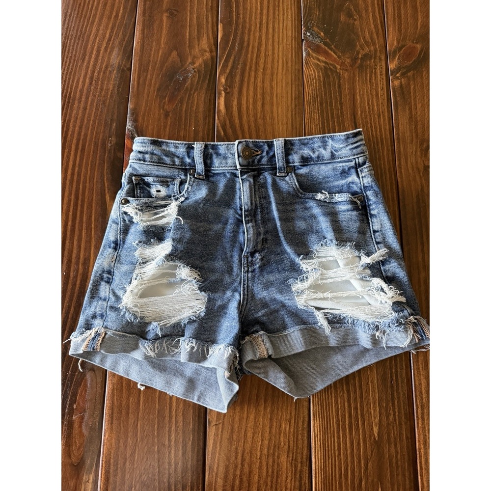 AEO American Eagle Mom Short Stretch Distressed Cuff Hem Denim Shorts Sz 4**